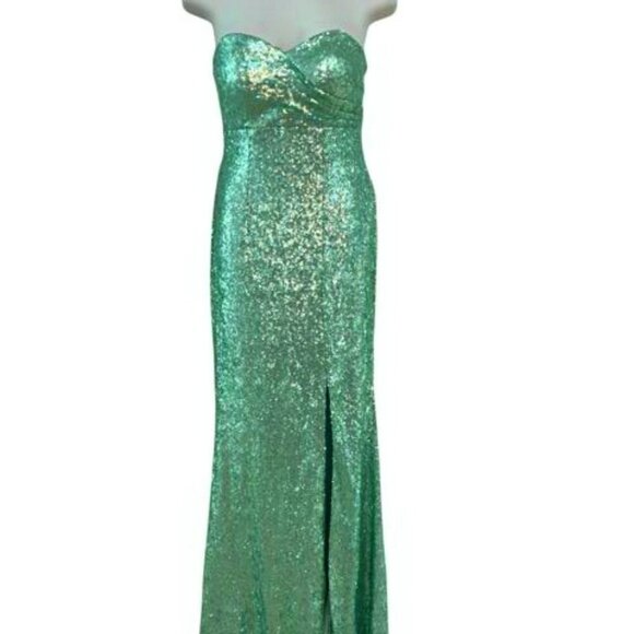 Colors Aqua Mint Green Sequin Cross Back Strapless Gown - Picture 1 of 5